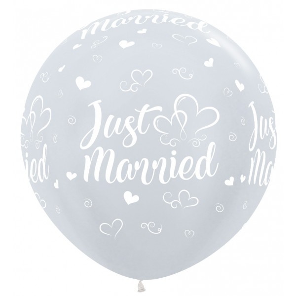 Sempertex 36 inch  - Just Married Hearts - Pearl White - 2 count