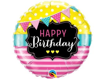 Birthday Pennants & Pink Stripes - Q18"/45cm