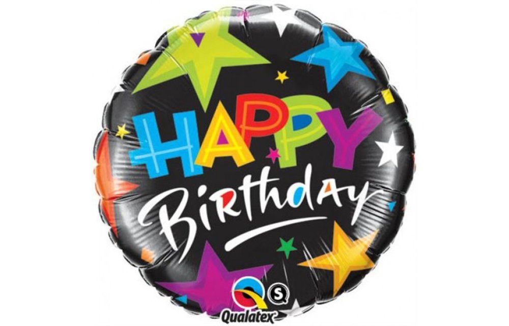 Birthday Brilliant Stars Black - 18 inch - Qualatex