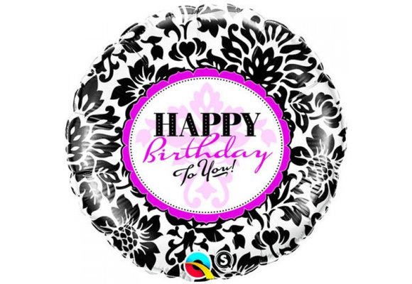 Happy Birthday Elegant Damask - 18 inch - Qualatex