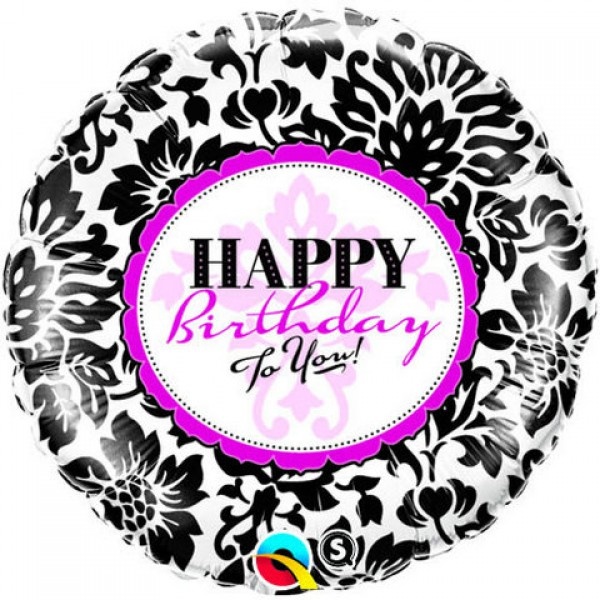 Happy Birthday Elegant Damask - Q18"/45cm