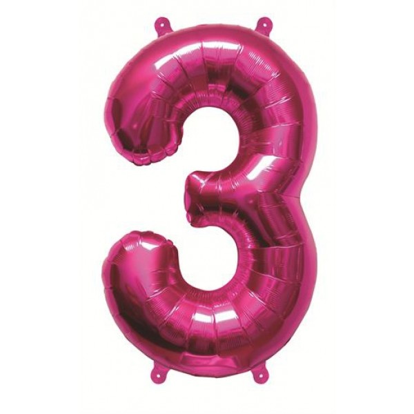 Cijfer Mini Magenta 3 - 16"/40cm zelfsluitend