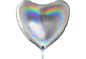 SALE > Heart - Glitter Holographic - Silver - 36 inch - Grabo