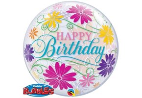 BUBBLE Happy Birthday Flowers & Filigree - 22"/56cm