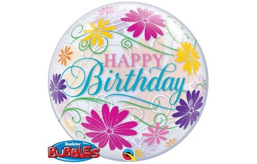 BUBBLE Happy Birthday Flowers & Filigree - 22"/56cm
