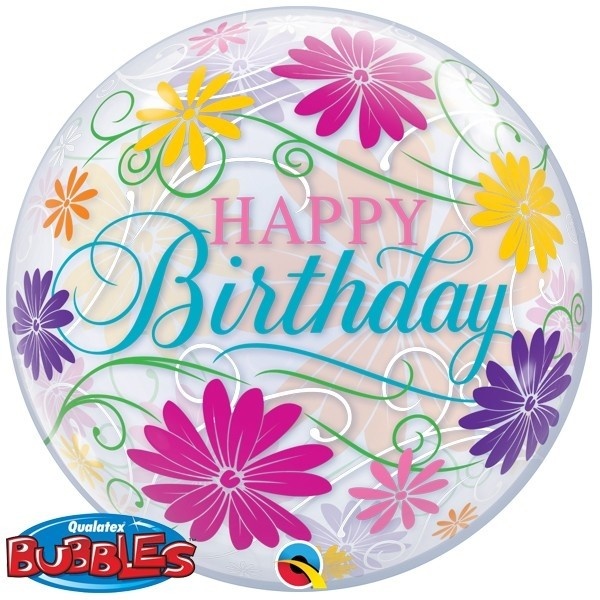 BUBBLE Happy Birthday Flowers & Filigree - 22"/56cm