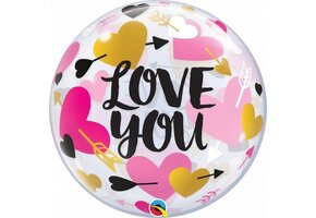 SALE > BUBBLE Hearts & Arrows Love You - 22 inch - Qualatex