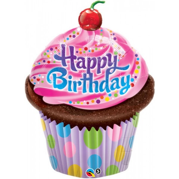 MICROFOIL - Birthday Frosted Cupcake - 14 inch - Qualatex - Airfilled
