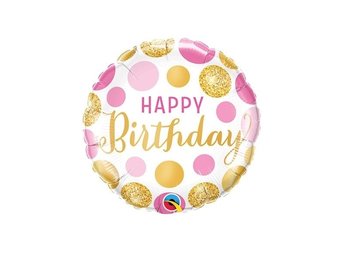 MICROFOIL - Birthday Pink & Gold Dots - 9 inch - Qualatex