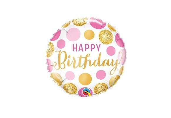 MICROFOIL - Birthday Pink & Gold Dots - 9 inch - Qualatex
