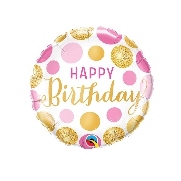 MICROFOIL - Birthday Pink & Gold Dots - 9 inch - Qualatex
