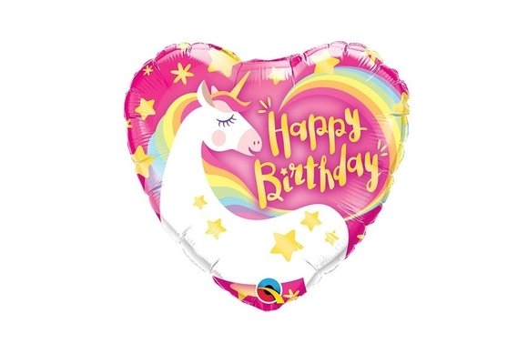 MICROFOIL - HEART Birthday Magical Unicorn - 9 inch - Anagram - Airfilled
