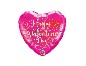 MICROFOIL - HEART Gold Script Valentine - Fuchsia  9"