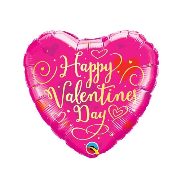 MICROFOIL - HEART Gold Script Valentine - Fuchsia  9"