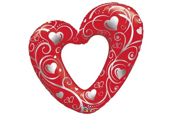 MICROFOIL - Hearts & Filigree Pearl Red - 14 inch - Qualatex  - Airfilled