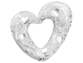 MICROFOIL - Hearts & Filigree Pearl White - 14 inch - Qualatex - Airfilled