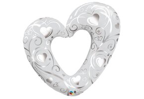 MICROFOIL - Hearts & Filigree Pearl White - 14 inch - Qualatex