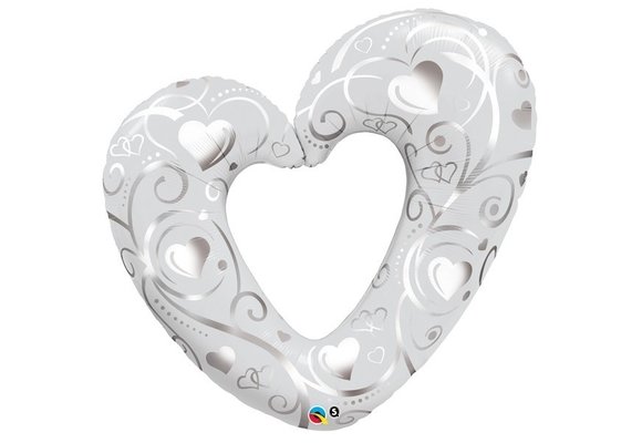 MICROFOIL - Hearts & Filigree Pearl White - 14 inch - Qualatex