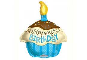 SALE > Cupcake Happy Birthday - Blue - 18 inch - K.