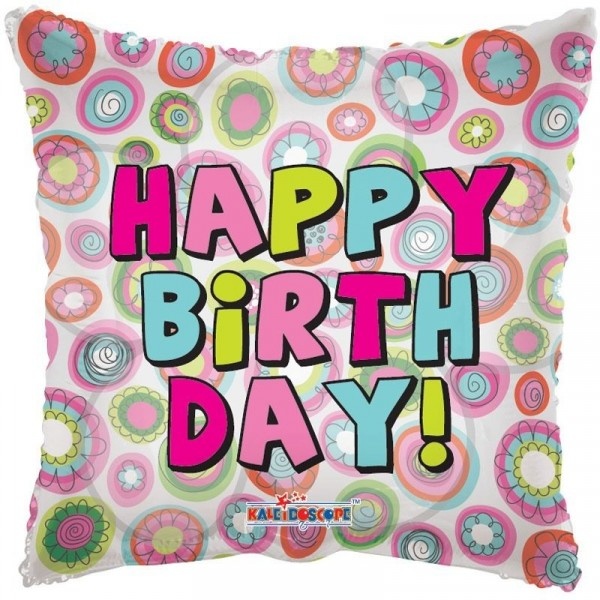 Pillow - Birthday Circle & Flowers - 18 inch - Kaleidoscope