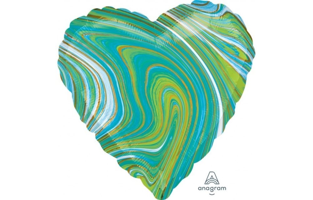 SALE > Heart - Marblez Blue Green - 18 inch - Anagram - 2 stuks.