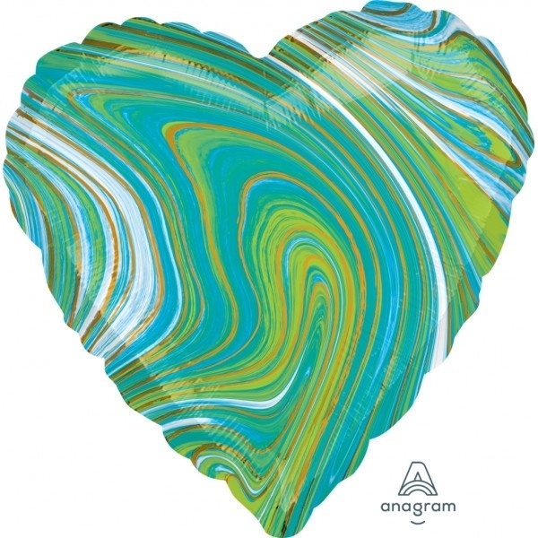 SALE > Heart - Marblez Blue Green - 18 inch - Anagram - 2 stuks.