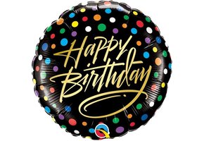 Birthday - Gold Script & Dots - 18 inch - Qualatex