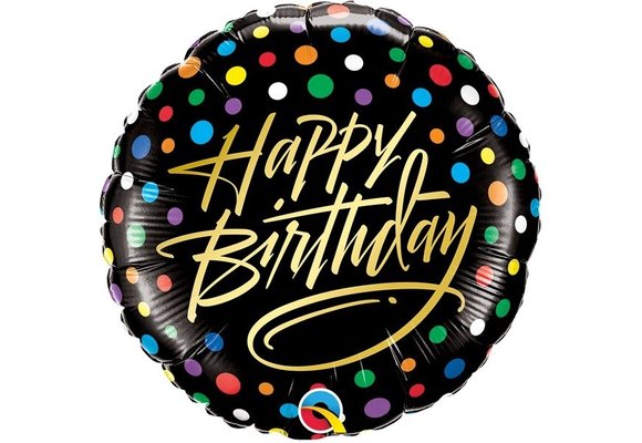 Birthday - Gold Script & Dots - 18 inch - Qualatex