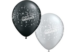 Qualatex 11 inch - Congrats Grad - PRL Black&Silver - 25stks