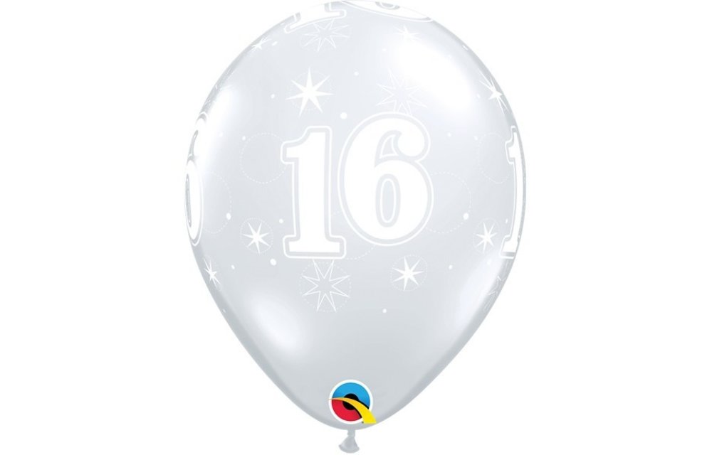 Qualatex 11 inch - Cijfer 16 - Sparkle - Diamond Clear - 25 stuks