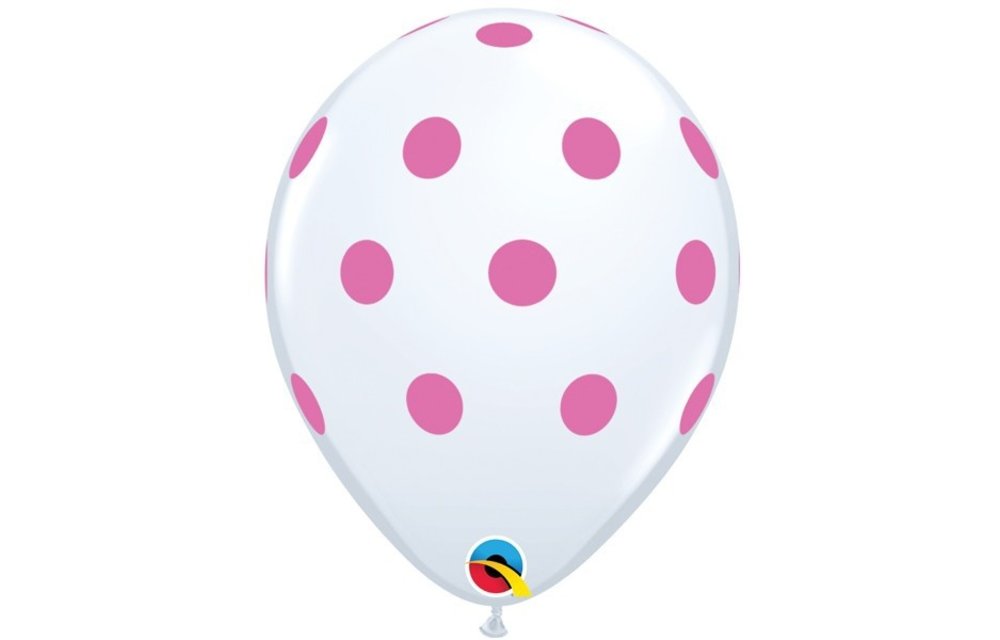 Qualatex 11 inch - White with Pink Polka Dots  - 25 Stuks