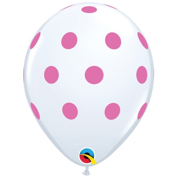 Qualatex 11 inch - White with Pink Polka Dots  - 25 Stuks