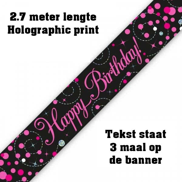 Banner 2.7m - Sparkling Fizz Birthday - Black & Pink