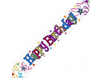 SALE > Banner 2.7m - Happy Birthday - Ribbon & Stars
