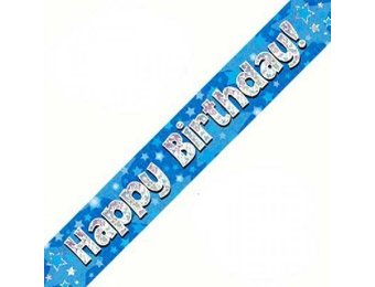 Banner 2.7m - Happy Birthday - Blue Holographic
