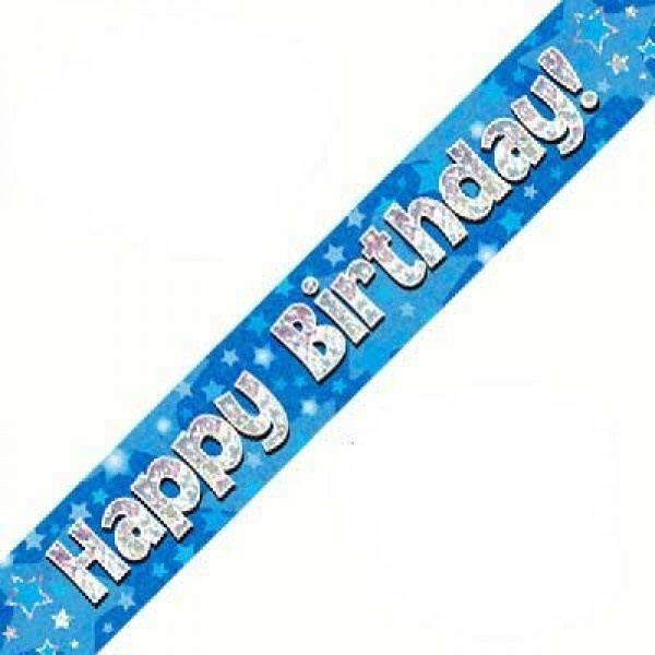 Banner 2.7m - Happy Birthday - Blue Holographic