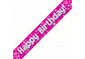 SALE > Banner 2.7m - Happy Birthday - Pink Holographic