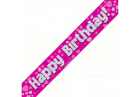 SALE > Banner 2.7m - Happy Birthday - Pink Holographic