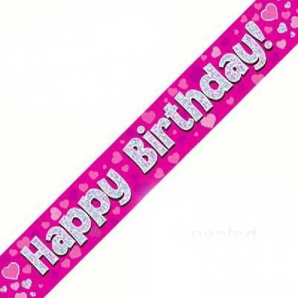 Banner 2.7m - Happy Birthday - Pink Holographic
