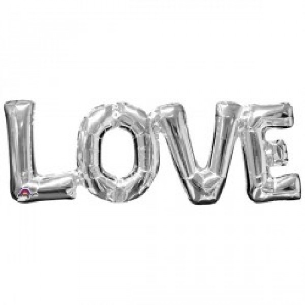 Woord - LOVE silver - airfilled - A65cm x 22cm