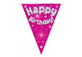 Vlaglijn - Happy Birthday Holographic - Pink 3,9 m