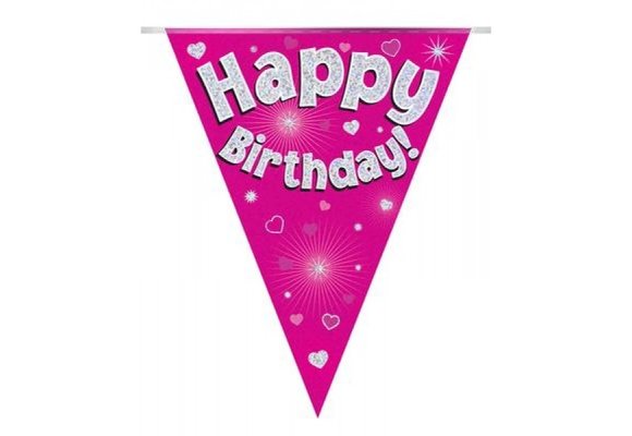 Vlaglijn - Happy Birthday Holographic - Pink 3,9 m