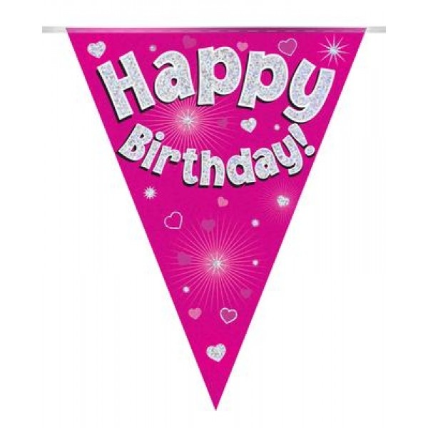 Vlaglijn - Happy Birthday Holographic - Pink 3,9 m