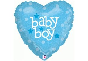 Heart  - Baby Boy Heart Holographic - 18 inch - Betallic
