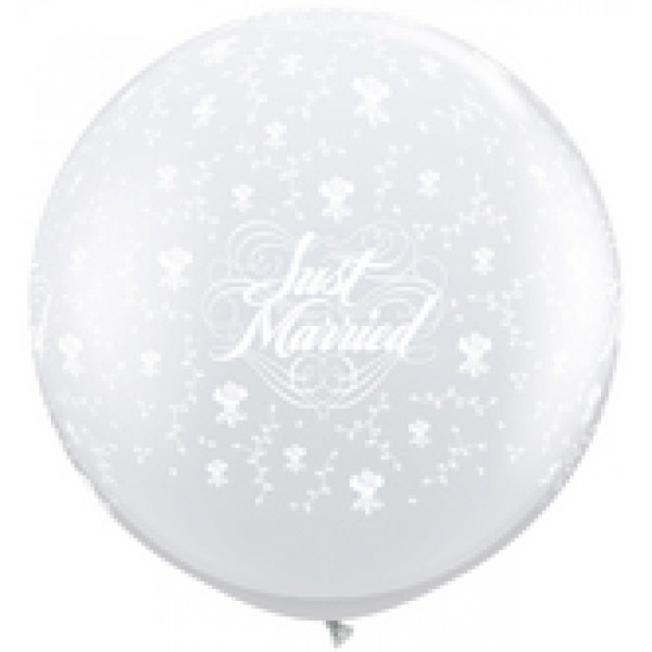 SALE > Qualatex 3foot - Just Married Flowers - Diamond Clear - 1 count