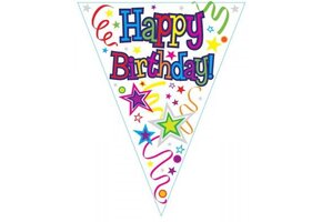 Vlaglijn - Happy Birthday Ribbons & Stars - 3,9 m
