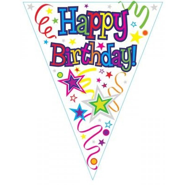 Vlaglijn - Happy Birthday Ribbons & Stars - 3,9 m