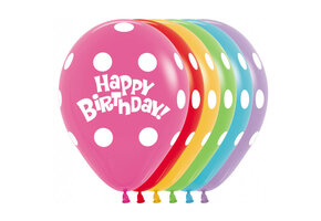 Sempertex 12 inch  - Happy Birthday - Polka Dots Assortment