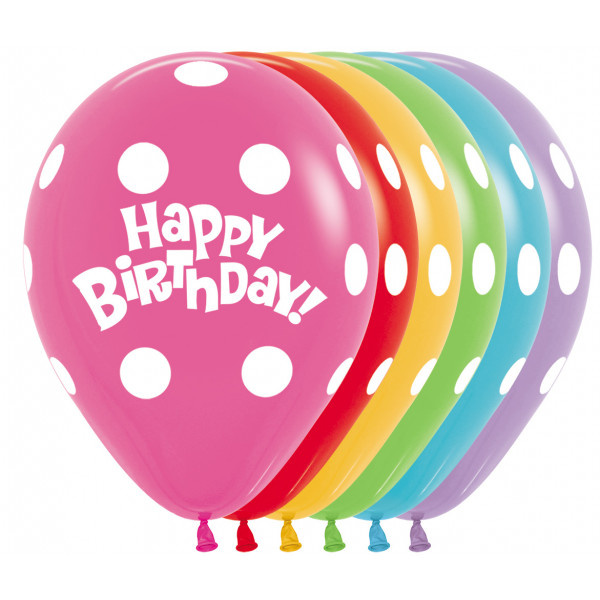 Sempertex 12 inch - Happy Birthday - Polka Dots Assortment