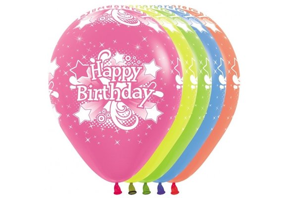 R12 - Happy Birthday - Neon Assortiment - 25 Stuks